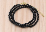 GMN7245 4mm faceted round tiny black onyx beaded necklace jewelry