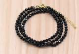 GMN7246 4mm faceted round tiny black tourmaline beaded necklace jewelry