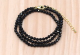 GMN7247 4mm faceted round tiny black spinel beaded necklace jewelry