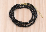 GMN7248 4mm faceted round tiny golden obsidian beaded necklace jewelry