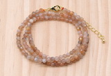 GMN7253 4mm faceted round tiny orange moonstone beaded necklace jewelry