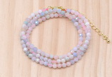 GMN7257 4mm faceted round tiny morganite beaded necklace jewelry