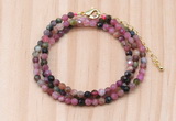 GMN7258 4mm faceted round tourmaline beaded necklace jewelry