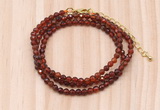 GMN7259 4mm faceted round orange garnet beaded necklace jewelry