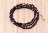 GMN7260 4mm faceted round garnet beaded necklace jewelry