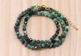 GMN7264 4mm faceted round ruby zoisite beaded necklace jewelry