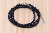 GMN7266 4mm faceted round blue goldstone beaded necklace jewelry