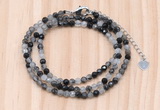 GMN7267 4mm faceted round black rutilated quartz beaded necklace jewelry