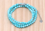 GMN7269 4mm faceted round amazonite beaded necklace jewelry