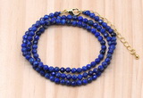 GMN7271 4mm faceted round lapis lazuli beaded necklace jewelry