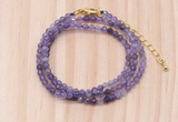 GMN7272 4mm faceted round amethyst beaded necklace jewelry