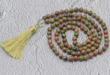 GMN728 Hand-knotted 8mm, 10mm unakite 108 beads mala necklaces with tassel