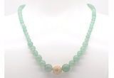 GMN7312 green aventurine graduated beaded necklace & bracelet set