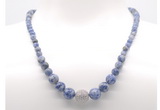 GMN7313 blue spot stone graduated beaded necklace & bracelet set