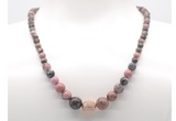 GMN7317 rhodonite graduated beaded necklace & bracelet set