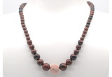 GMN7318 mahogany obsidian graduated beaded necklace & bracelet set