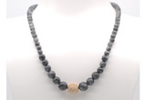 GMN7319 black labradorite graduated beaded necklace & bracelet set