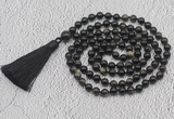 GMN732 Hand-knotted 8mm, 10mm golden obsidian 108 beads mala necklaces with tassel