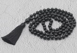 GMN733 Hand-knotted 8mm, 10mm black tourmaline 108 beads mala necklaces with tassel