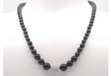 GMN7335 black obsidian graduated beaded necklace & bracelet set