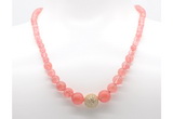 GMN7339 cherry quartz graduated beaded necklace & bracelet set