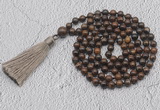 GMN734 Hand-knotted 8mm, 10mm bronzite 108 beads mala necklaces with tassel