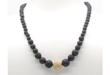 GMN7346 black lava graduated beaded necklace & bracelet set