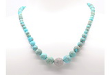 GMN7349 blue sea sediment jasper graduated beaded necklace & bracelet set