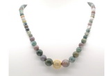 GMN7353 Indian agate graduated beaded necklace & bracelet set