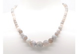 GMN7354 grey banded agate graduated beaded necklace & bracelet set