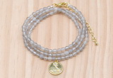 GMN7401 4mm faceted round tiny grey agate beaded necklace with constellation charm