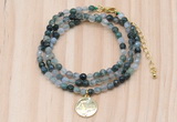 GMN7403 4mm faceted round tiny moss agate beaded necklace with constellation charm