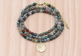 GMN7404 4mm faceted round tiny Indian agate beaded necklace with constellation charm