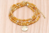 GMN7408 4mm faceted round tiny yellow aventurine beaded necklace with constellation charm