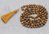 GMN741 Hand-knotted 8mm, 10mm yellow tiger eye 108 beads mala necklaces with tassel