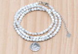 GMN7411 4mm faceted round tiny white howlite beaded necklace with constellation charm