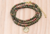 GMN7415 4mm faceted round tiny unakite beaded necklace with constellation charm