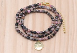 GMN7419 4mm faceted round tiny rhodonite beaded necklace with constellation charm