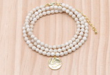 GMN7424 4mm faceted round tiny white fossil jasper beaded necklace with constellation charm