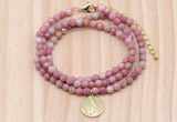 GMN7425 4mm faceted round tiny pink wooden jasper beaded necklace with constellation charm