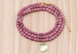 GMN7426 4mm faceted round tiny pink wooden jasper beaded necklace with constellation charm