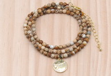 GMN7427 4mm faceted round tiny picture jasper beaded necklace with constellation charm