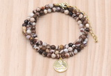 GMN7428 4mm faceted round tiny brown zebra jasper beaded necklace with constellation charm