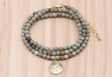 GMN7429 4mm faceted round tiny silver leaf jasper beaded necklace with constellation charm