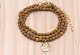 GMN7431 4mm faceted round tiny wooden jasper beaded necklace with constellation charm