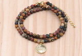 GMN7432 4mm faceted round tiny picasso jasper beaded necklace with constellation charm