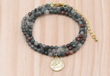 GMN7435 4mm faceted round tiny African bloodstone beaded necklace with constellation charm