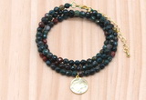 GMN7436 4mm faceted round tiny Indian bloodstone beaded necklace with constellation charm