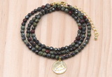 GMN7438 4mm faceted round tiny dragon blood jasper beaded necklace with constellation charm