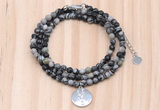 GMN7440 4mm faceted round tiny black water jasper beaded necklace with constellation charm